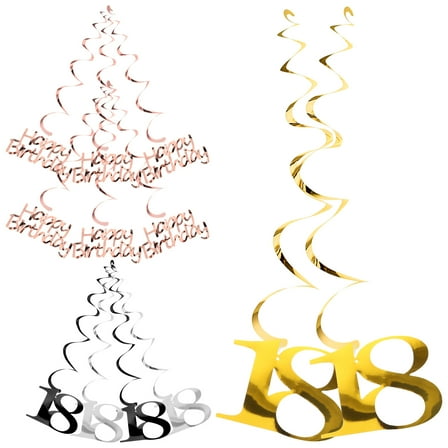 WHAMVOX Happy Birthday Party Supplies with PVC Swirl Decorations 18th Birthday Banner Ribbon Assorted Color