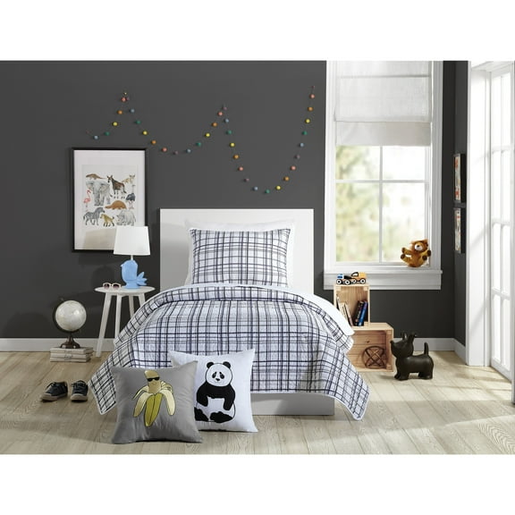 Urban Playground Kids and Teens Marquis Charcoal Plaid 2-Piece Quilt Set, Twin