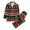 thumbnail image 3 of Women's 2 Piece Christmas Printed Home Casual Set: Long Sleeve Button-Up Top & Wide Leg Pants, Army Green, Size XL, 3 of 4