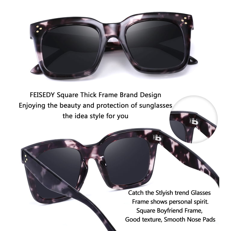 Vintage Square Sunglasses Thick Frame Gradient Lens UV Protection Unisex Mad Shade Oversized Black Square Sunglasses with Gradient  main image 2
