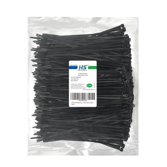 Attaches à Glissière en Plastique Durables HS 8 Pouces (en Vrac - Lot de 1000) Attaches de Câble Noires UV 40 Lb Attaches de Fil Autobloquantes Largeur 1/8 Pouce, Usage Extérieur