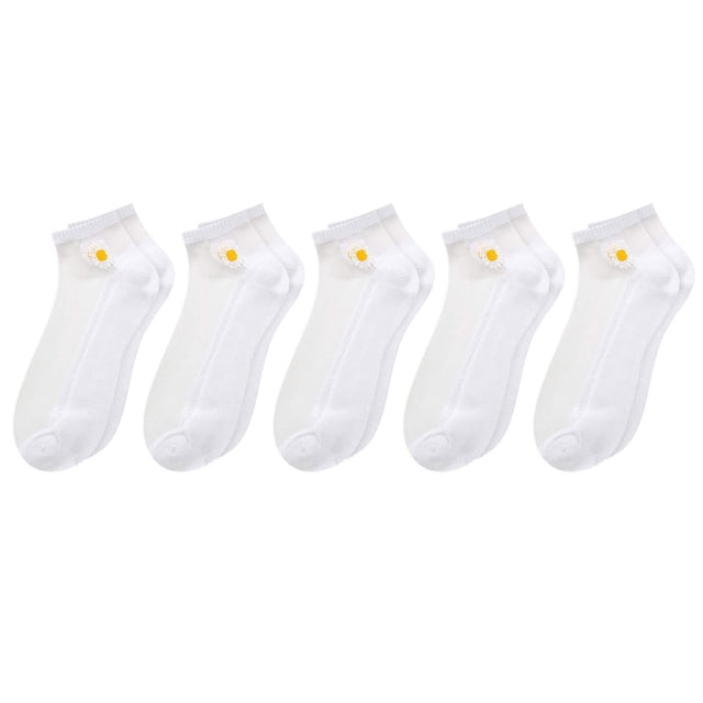 5PC Women Casual Cute Little Daisy Mesh Splice Breathable Short Socks