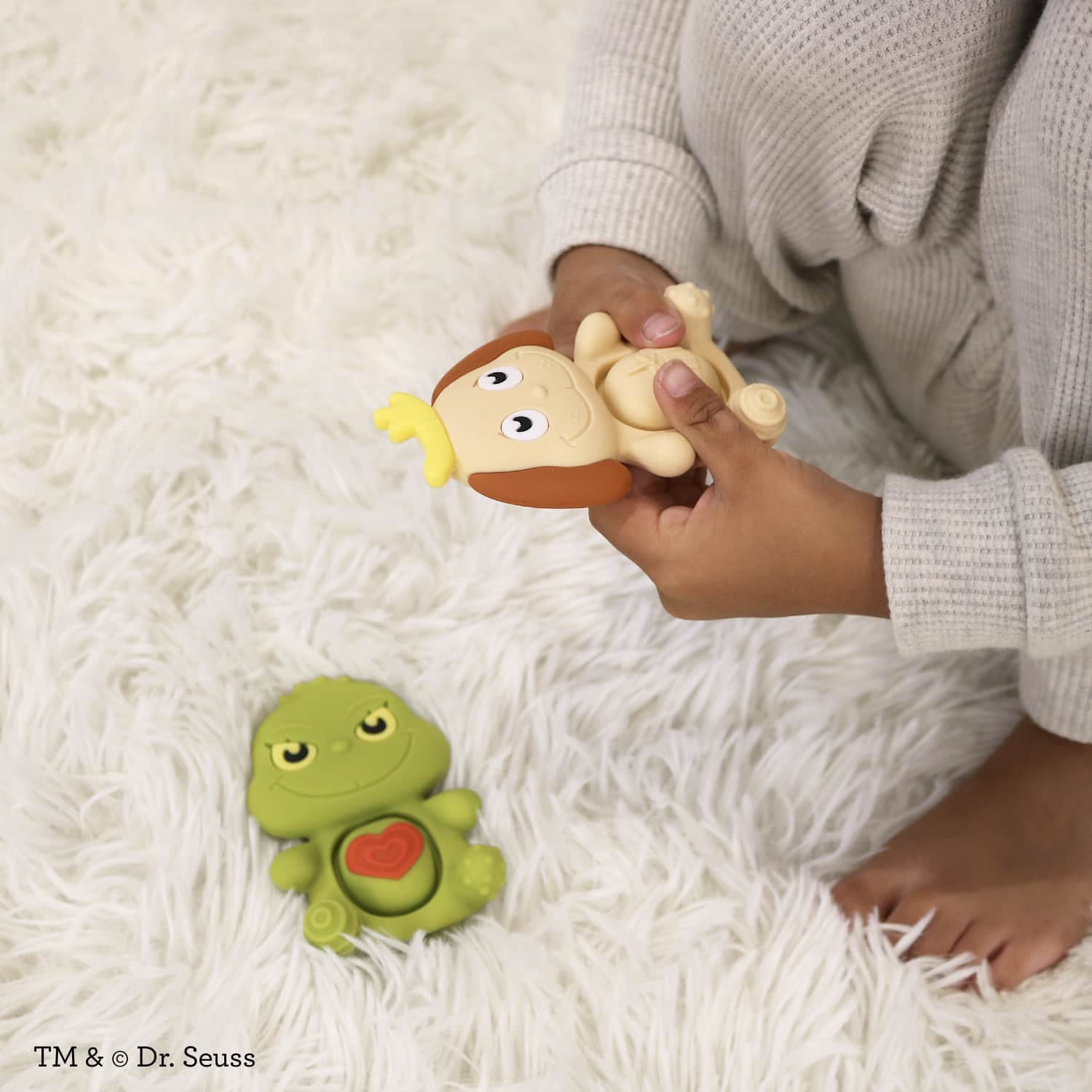 Infantino Teethimal Pop Pals Holiday Grinch & Max, Premium Silicone Teether Toys with Popping Bellies for Babies & Toddlers