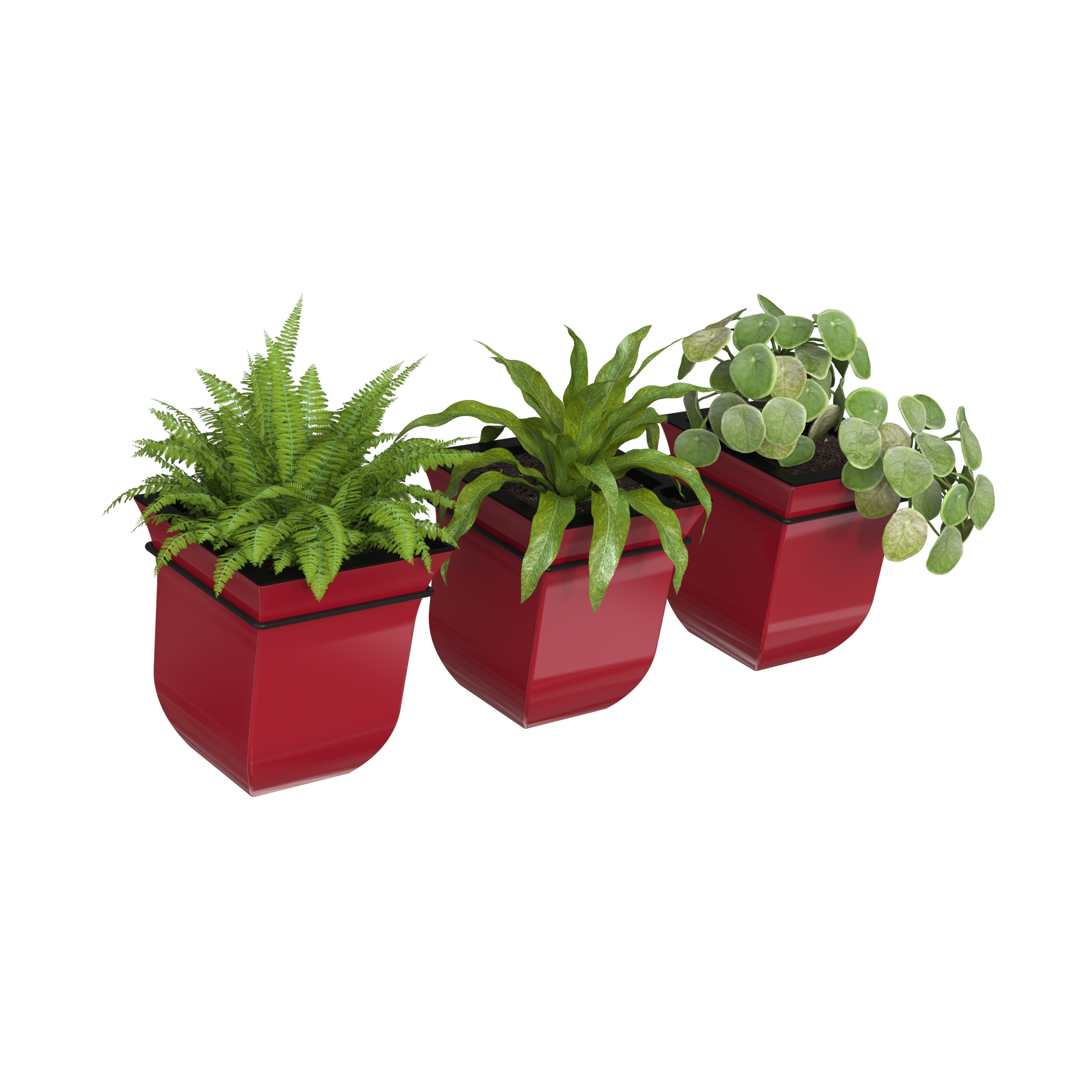 Mayne Valencia 7" x 7" x 8" Square Self Watering Red Plastic Wall Mount Planter, 3-Pack