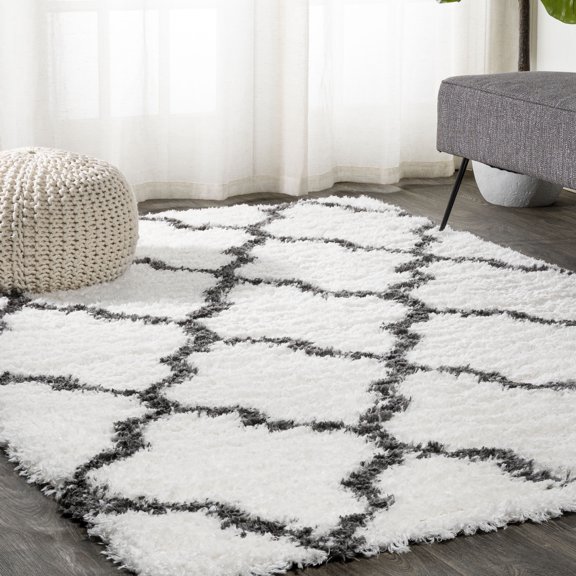 JONATHAN Y ALASKA SHAG 5 x 8 Area Rug, Marrakesh Trellis - Ivory/Charcoal, ALA100A-5