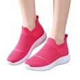 thumbnail image 4 of pwidon Sneakers for Women Easy Slip On Flyknit Breathable Hollow Mesh Walking Shoes Lightweight Cushioned Non Slip Outdoor Indoor Casual Footwear Hot Pink 39, 4 of 5