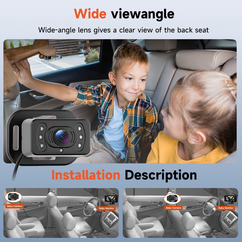 Podofo 6.86'' Baby Car Camera for Seat HD Bual Rear Facing for Baby, Car Camera for Baby Night Vision Wide View Angle Reusable Sucker Bracket, Easy Install 360° Adjustable