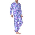 thumbnail image 2 of Fuzoiu Blue Skull Daisy Print Men's Long-Sleeved Pajama,Lounge Button Down Nightwear,Mens Notch Collar Pajama Set -X-Large, 2 of 7