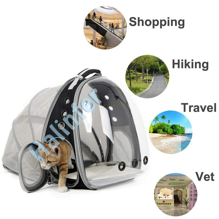Expandable Cat Carrier Bubble Backpack, Space Capsule Clear Dome Pet Travel  Carry Bag for Small Dog Cats Rabbit(Black)