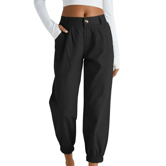 Promotion Sale! Women's High Waisted Joggers Ankle Length Zipper Pockets Casual Pants Loungewear Workout Pants Comfortable Stretchy Fit Black L Size