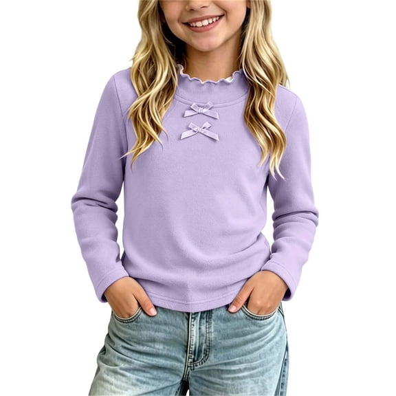 fatyb Girls Thermal Tops Ruffle Mock Neck Long Sleeve Shirts Stretch Knit Undershirts Soft Base Layer Tee