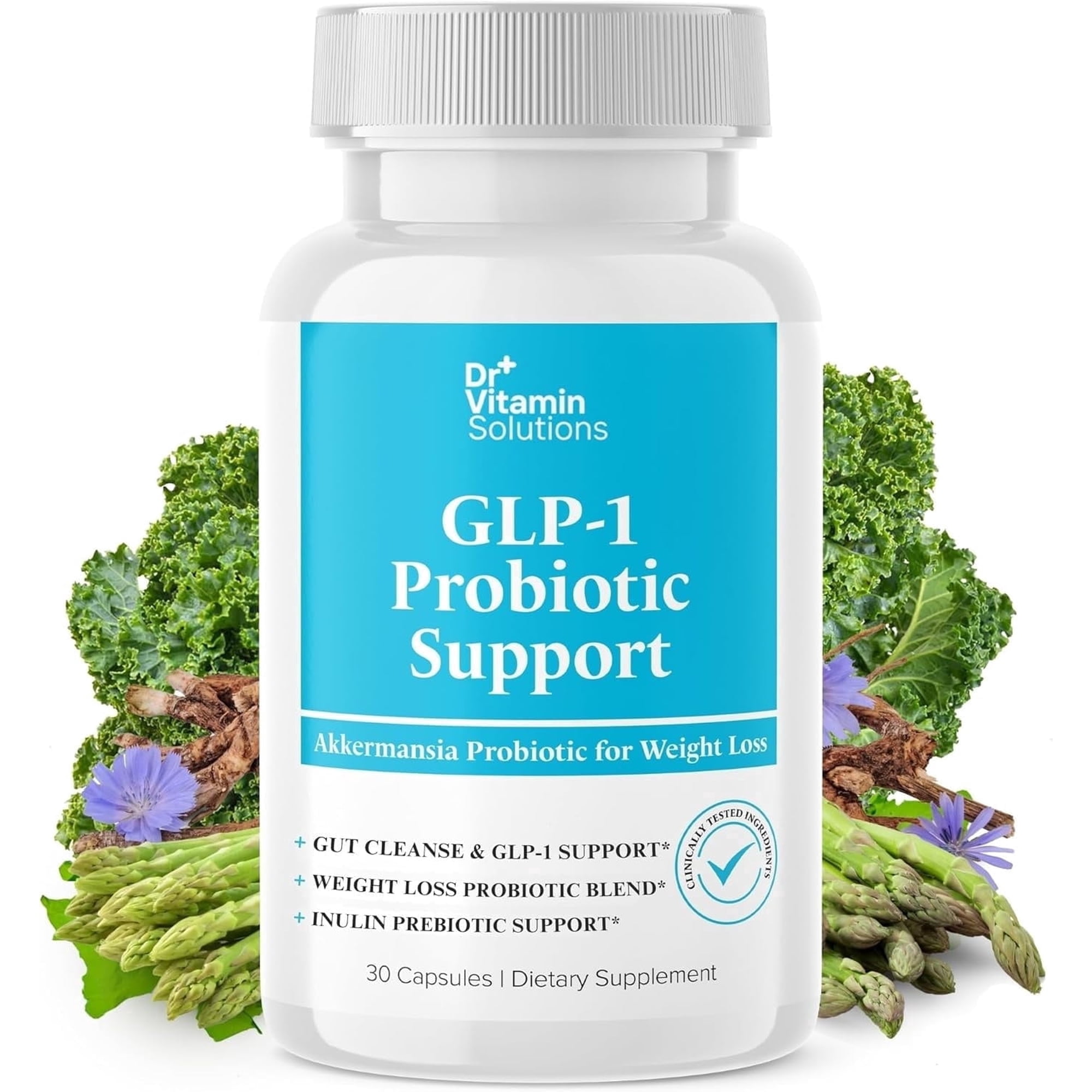 GLP 1 Probiotic Support Supplement with Inulin Prebiotic, 30 Vegan Capsules