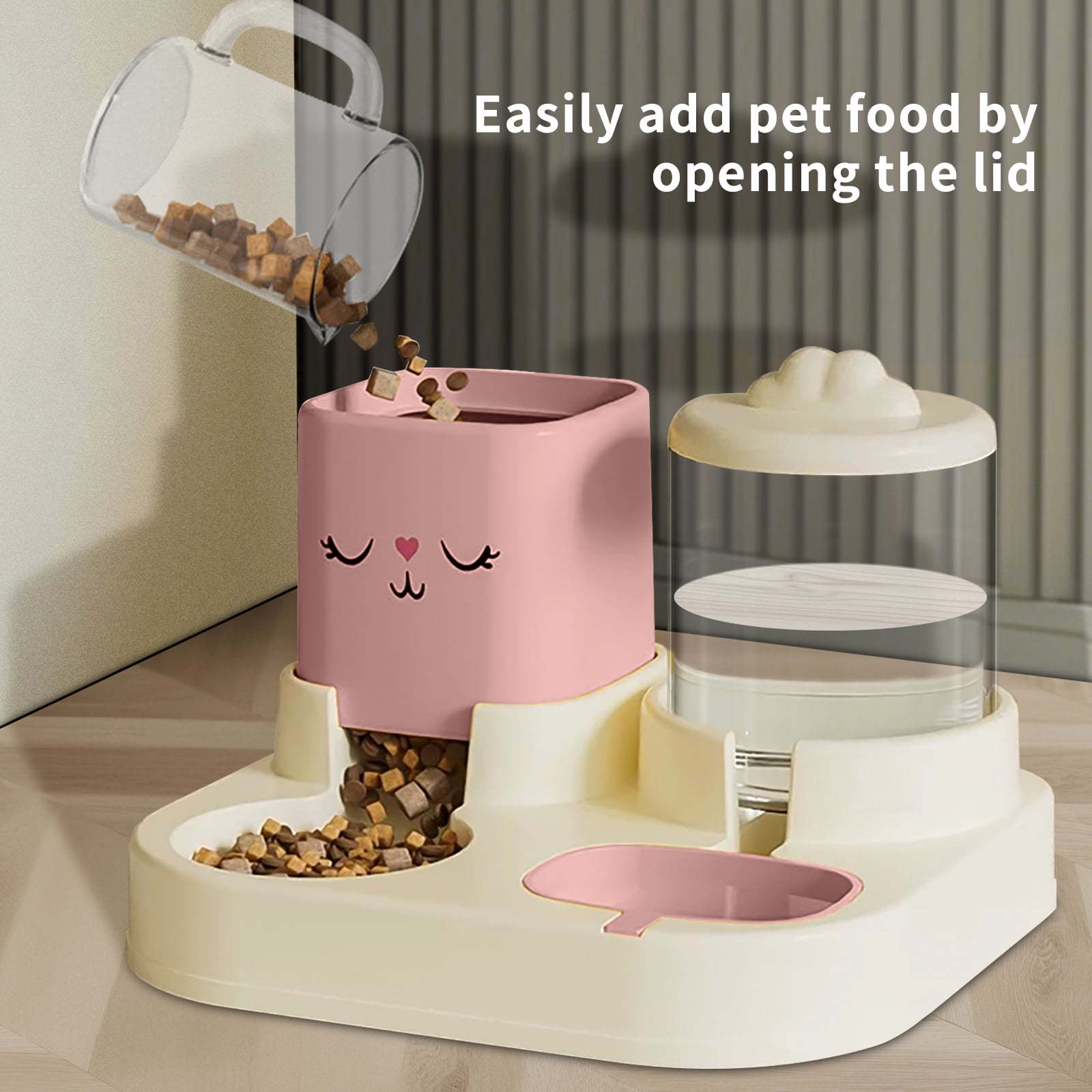 2-in-1 Automatic Cat Dog Feeder and Water Dispenser Set, 2200ML Food Bowl & 1800ML Waterer with Anti-Clog Design, Dry Wet Separation Pet Feeding Station for Small Medium Dogs Cats, Pink