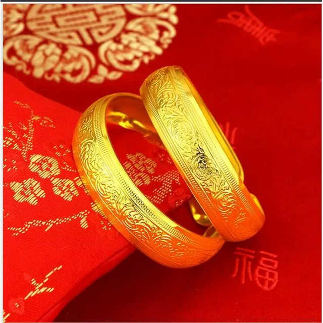 HOOUN Bracelet de Mariage Motif Mode Mariée 24K BAHT Thaï Jaune Or GP Charme/2 Pcs