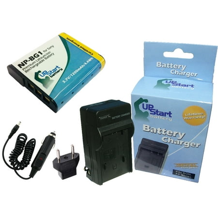 Sony Cybershot DSC-H7 Battery and Charger with Car Plug and EU Adapter - Replacement for Sony NP-BG1 Digital Camera Batteries and Chargers (1200mAh  3.7V  Lithium-Ion)