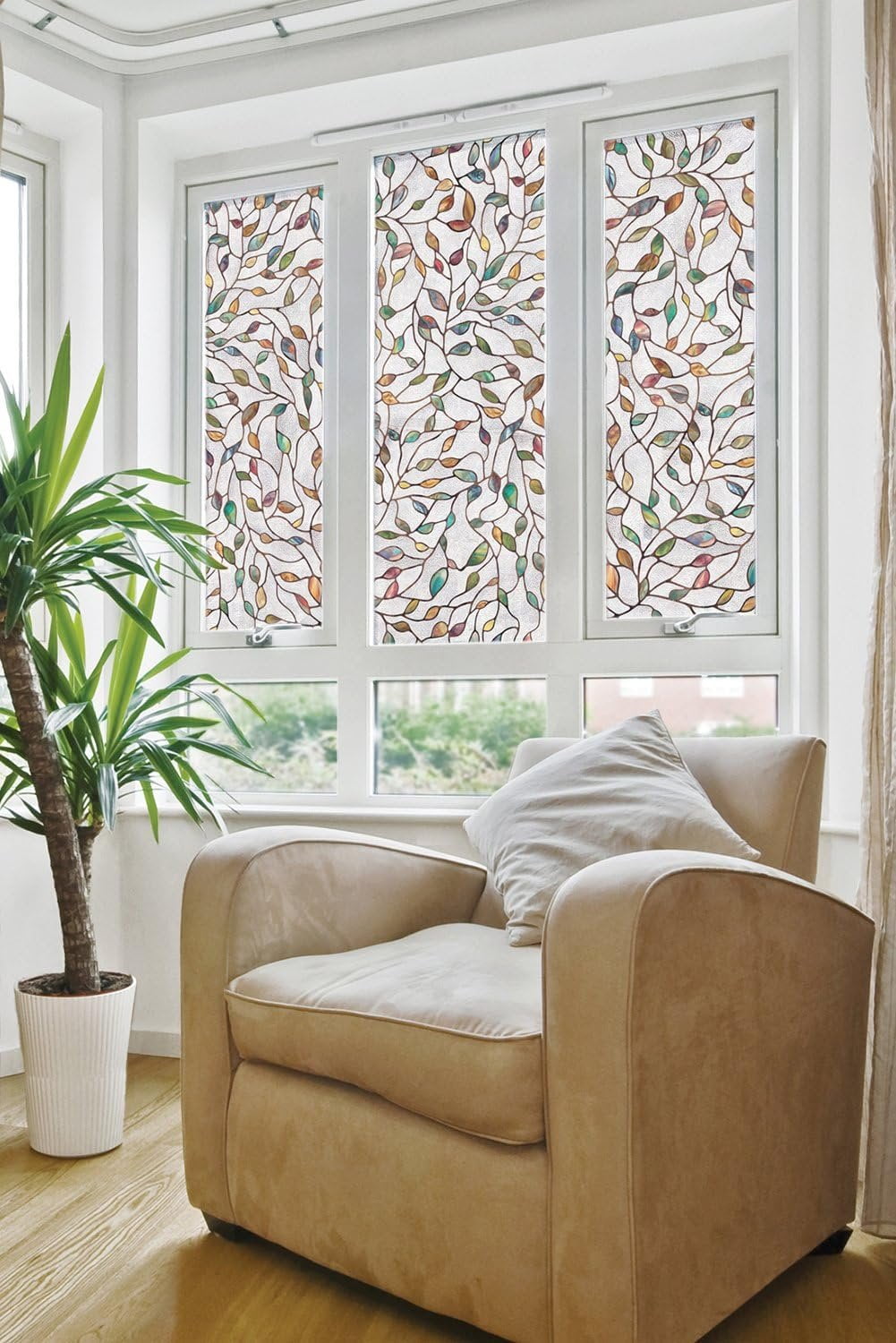 Artscape New Leaf Decorative Window Film - UV Resistant, Light Filtering - 24" x 36", Multicolor — Residential Use, Standard Application
