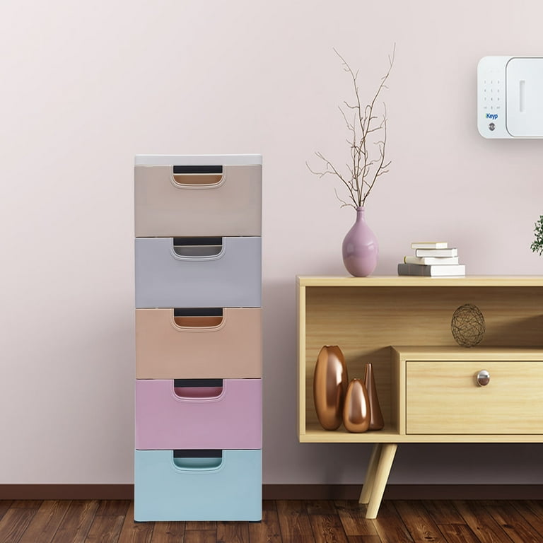 Yiyibyus Pink 5-Tire Modern Free-Standing Plastic Cabinet with 6-Drawers and 4-Wheels