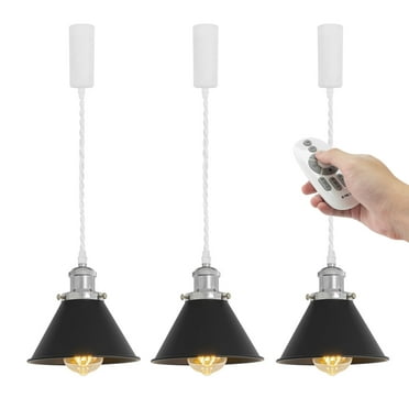 FSLiving Adjustable Height Remote Control J-Type Track Pendangt Light with E26 Silver Socket Retro Decoration Industrial Factory Black Lamp Dimmable Color Changing for Kitchen,Customizable - 3 Lights