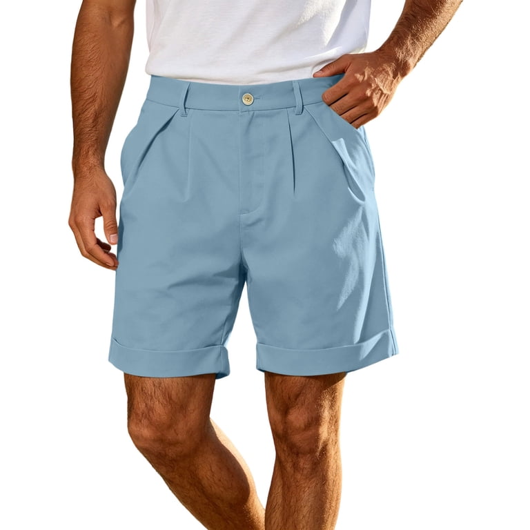 Mens Business Casual Dress Shorts Button Elastic Waist Solid Color