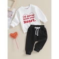 thumbnail image 3 of Bagilaanoe 2Pcs Toddler Baby Boy Valentine's Day Clothes Letter Print Long Sleeve Sweatshirt Tops + Sweatpants 6M 12M 18M 24M 3T Kids Pants Set, 3 of 8