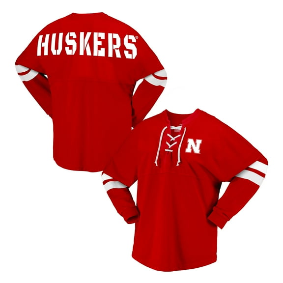 Unisex Spirit Jersey Scarlet Nebraska Huskers Lace-Up V-Neck Long Sleeve T-Shirt