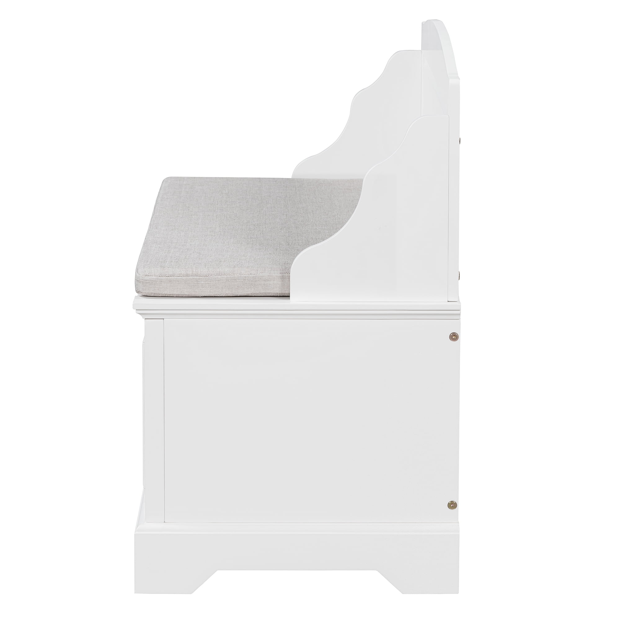Retro Shoe Storage Bench with Hidden Storage and Cushion, White