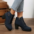 thumbnail image 3 of Rokment Womens Combat Dress Boots with Side Zipper Vintage Casual Lace up Chunky Block High Heel Ankle Booties Winter Fall Shoes Blue Size 7, 3 of 4