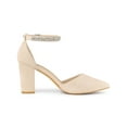 thumbnail image 3 of BLISSFUL STEP Women's Pointed Toe Rhines Ankle Strap Block Heels Pumps Beige 8.5, 3 of 8