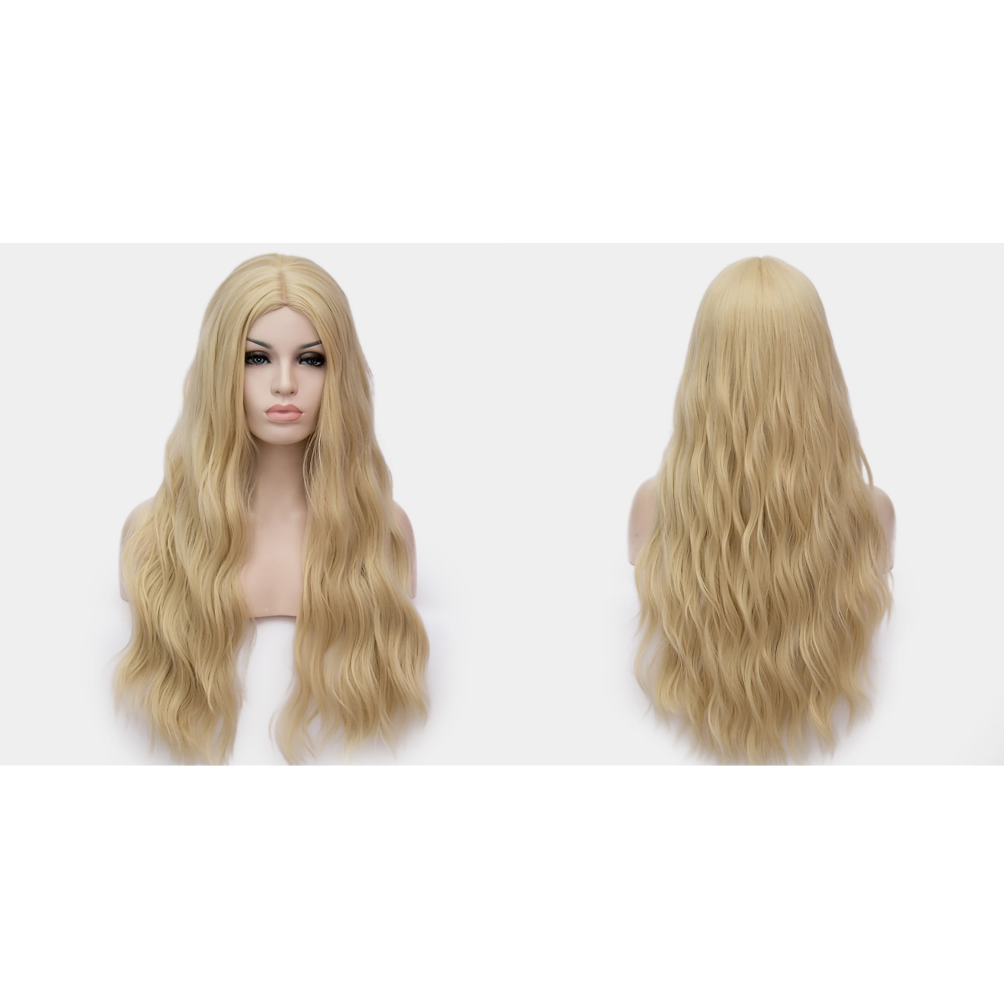 Unique Bargains Human Hair Wigs for Lady 28" Curly Wig Cap Fluffy Curly Wavy Bright Gold Tone
