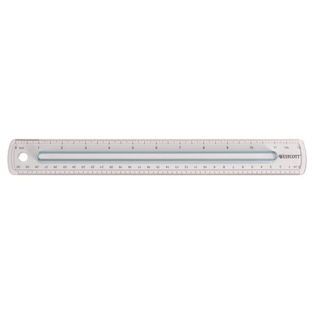 Westcott Finger Grip Ruler, 12", Plastic, Gray, Imperial, 0.12 lb., Elementary School, 1-Count