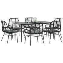 vidaXL 7 Piece Patio Dining Set with Cushions Black Poly Rattan Glass