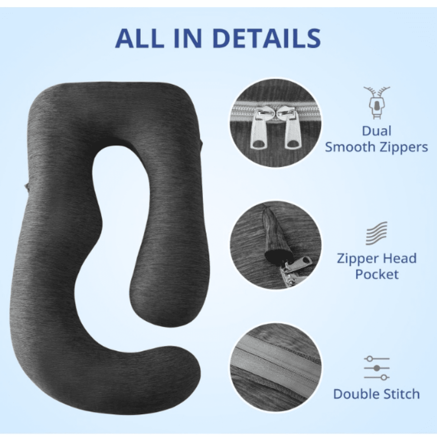 57-inch U Shaped Pregnancy Pillow Case, Fits 55 to 57 Inch Maternity Pillow, Black