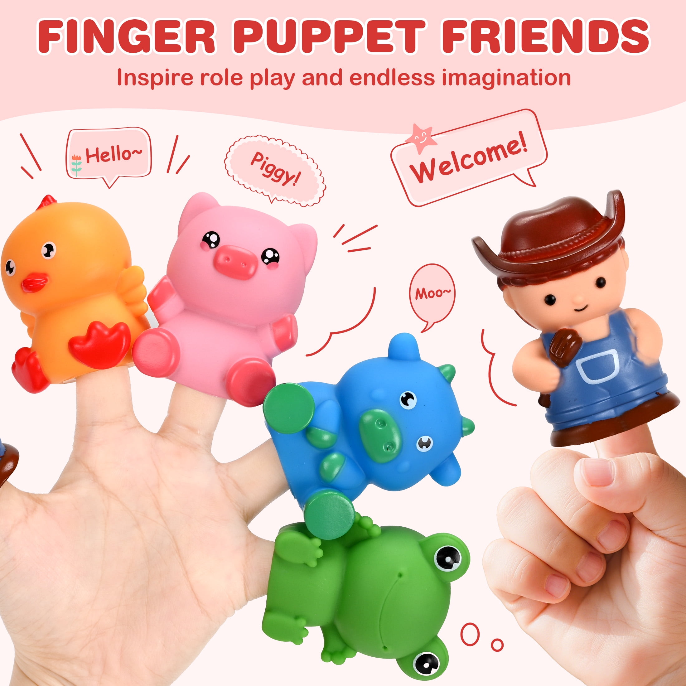 QIAHO Montessori Toys for Toddlers, 20 Pcs Counting, Matching, Sorting Preschool Learning Toy Train Set with Train, Barns and Finger Puppets Birthday Gift for Baby Boys Girls