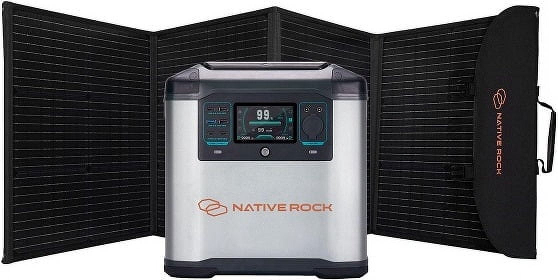 Native Rock 1500W Portable Power Station with 1x Solar Panel 160W, Solar Generator with Panel, 3 AC Outlets with Storage Compartment and LED Light, for Outdoors, Camping, Blackout, Emergency Power | N