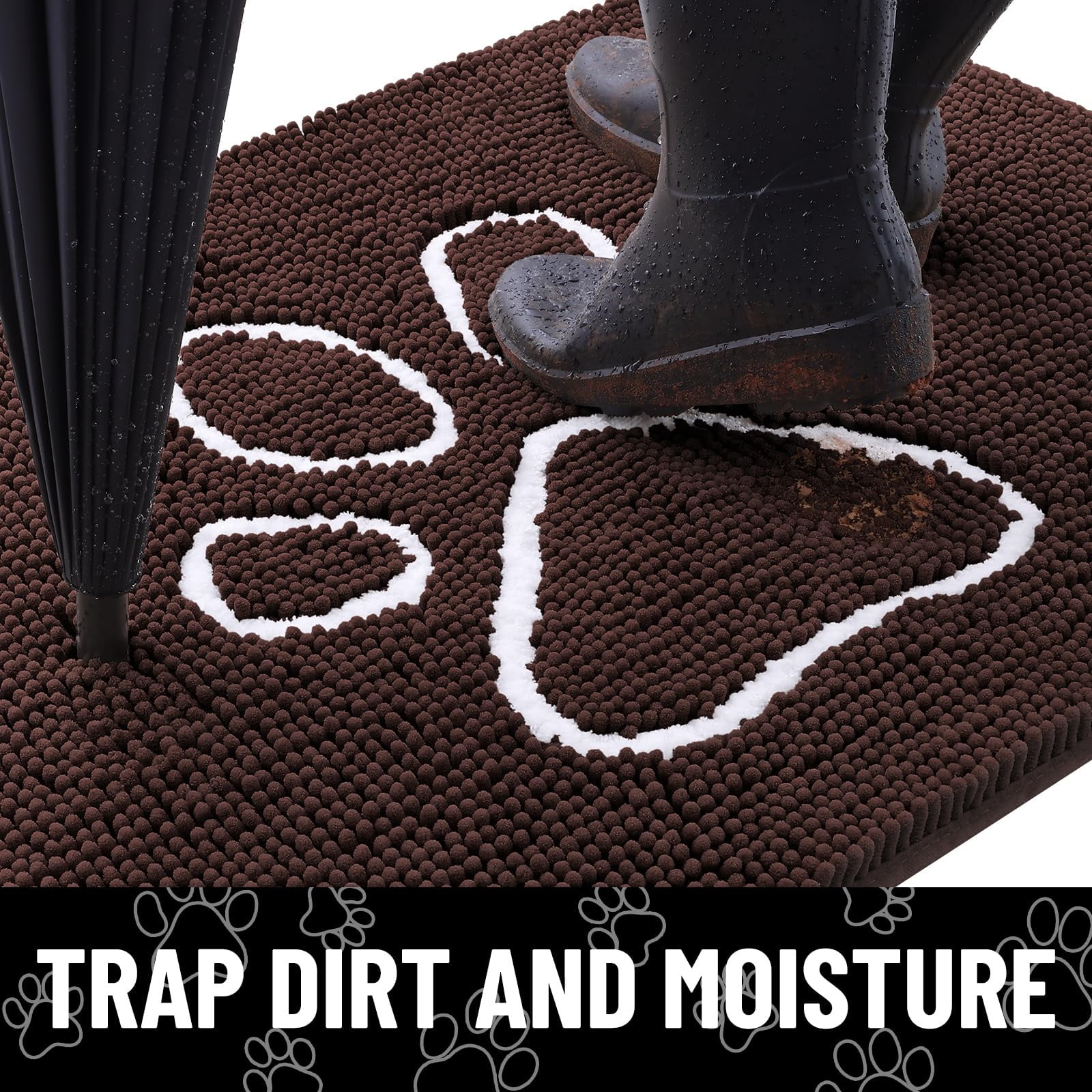 Buganda Dog Door Mats for Muddy Paws, Washable Dirt Trapper Front Door Rugs, Non-Slip Absorbent Chenille Indoor Doormats(36"x24", Brown)
