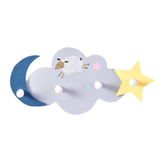 Coofit Wall Key Holder Wooden Star Moon Cloud Wall Mounted Coat Rack Clothes Hook