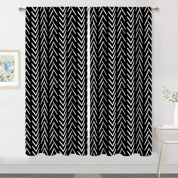 Black and White Curtains Chevron Curtains Big Arrows Trial Herringbone Geometric Zigzag Monochrome Boho Pattern Rod Pocket Men Living Room Bedroom Window Drapes Fabric 26"W x 54"L (Pack of 2)