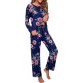 thumbnail image 3 of Women's Long Sleeve Sleepwear Soft Crew Neck Pyjama Set,Fp-navy Blue, 3 of 5