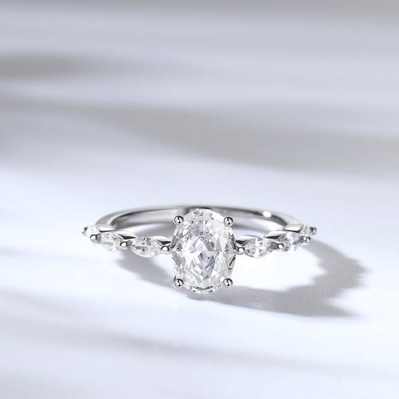 Eclet Jewels White 1.7 Ct Oval Cut Lab Created Diamond Ring - 14K White Gold Plated Ring - Wedding East West Ring for Women's - Personalized Gift for Mom/Sister/Girlfriend/Wife - Causal Ring