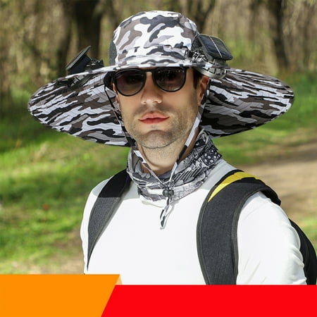 Daiosportswear Wide Solar Fan Outdoor Fishing Hat Men Sun Hat with 2 Solar Fan Fishing Hats 3 Speed Adjustable Fan Hat Sales Today Clearance