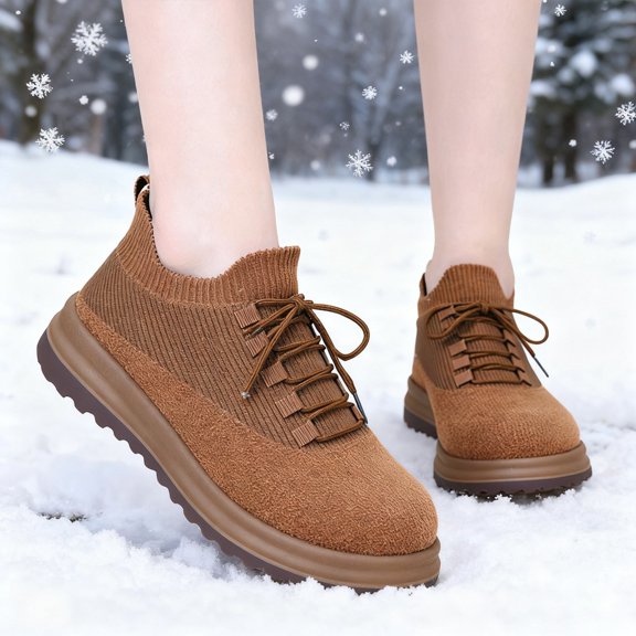 Casual Snow Shoes for Women Breathable Mesh Plush Lined Outdoor Walking Shoes Insulated Round Toe Ankle Boots