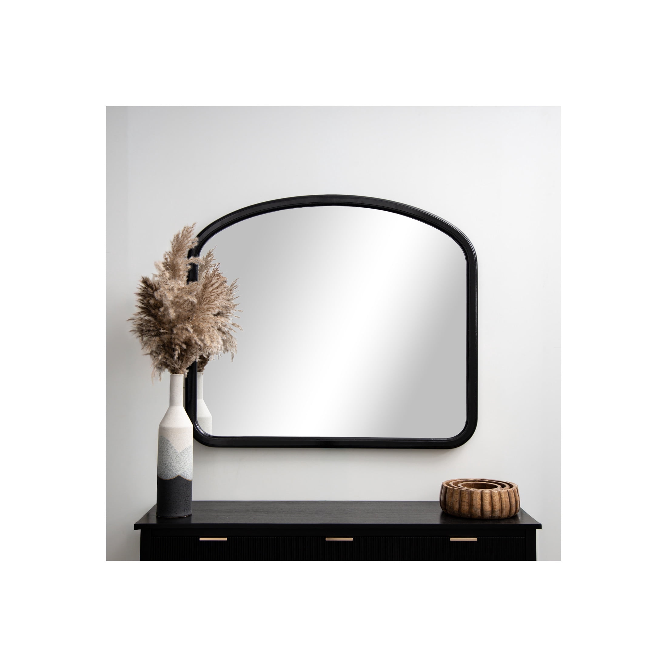 DecMode 40" x 35" Black Handmade Wall Mirror with Deep Set Frame