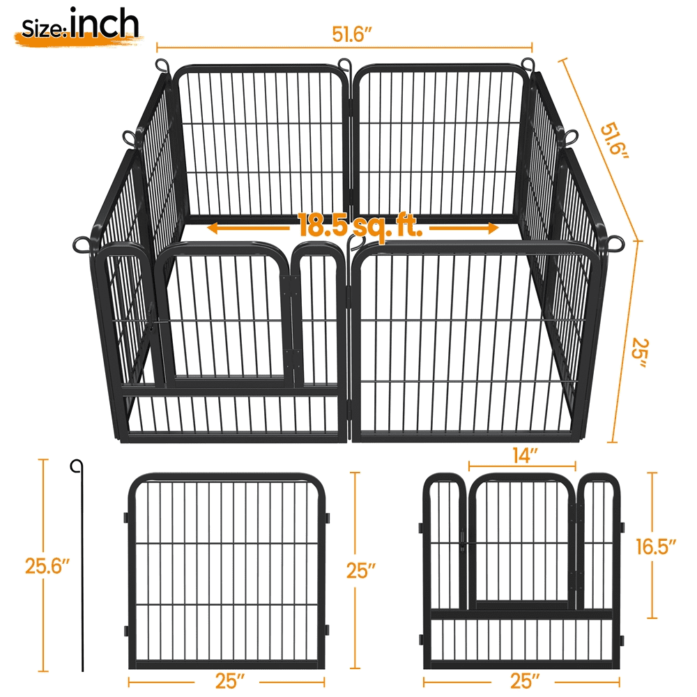 Alden Design 25" Tall 8 Panels Metal Dog Playpen Fence for Outdoor Indoor, Black