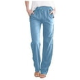 thumbnail image 3 of QATAINLAV Palazzo Pants for Women 2024 Summer Linen Wide Leg Pants Casual Drawstring Solid Trousers Baggy Comfy Elastic Waist Long Pants with Pockets Ofertas Flash Del Dia Light Blue XL, 3 of 5