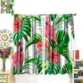 thumbnail image 3 of Tropical Green Plant Curtain Flower and Flamingo Blackout Print Rod Pocket Window Drapes for Bedroom Living Room 42x54in, 3 of 6