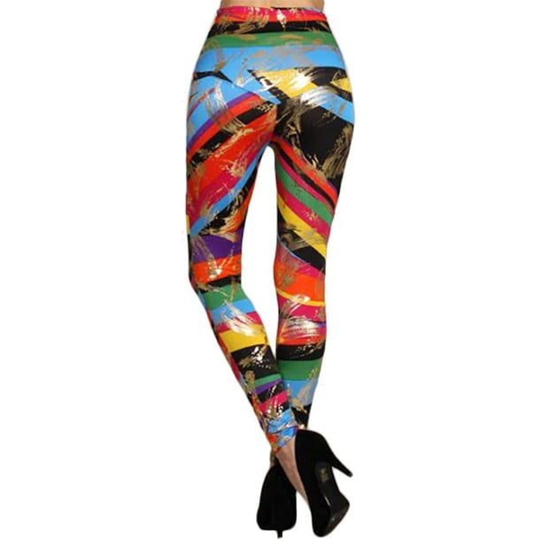 2Chique Boutique Women's High Waisted Multicolored Leggings with Gold Brush  Detail (small) 