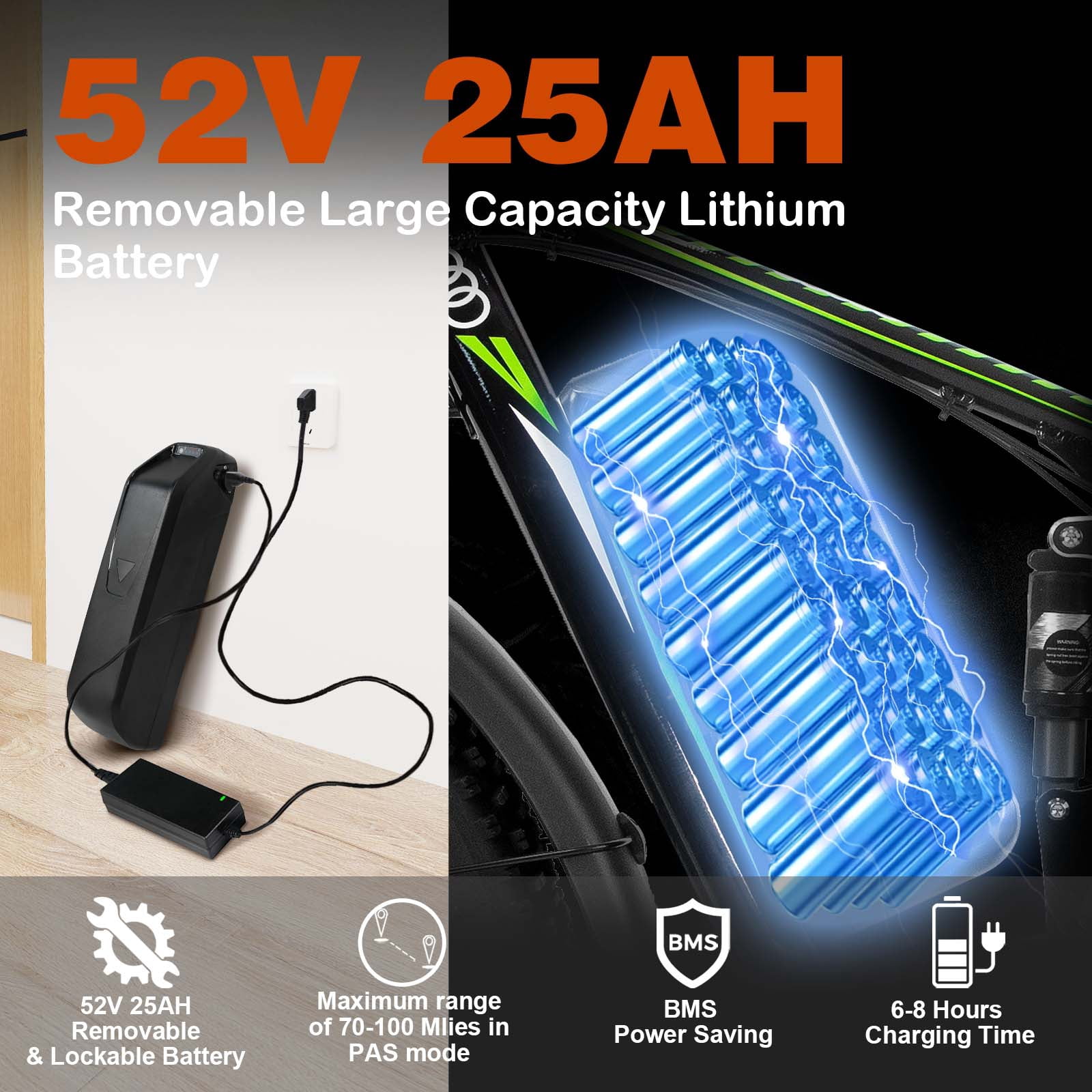 Electric Bike for Adults,3000W Motor E-Mountain Bike 52V 23Ah,26"*4.0 Fat Tire,UL2849