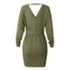 thumbnail image 5 of Vestido de punto sin espalda con cuello en V y manga larga para mujer - Minivestido ajustado de punto cruzado - Conjunto con cinturón para fiesta - S-XXXL, 5 of 5