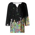 thumbnail image 5 of Puntoco Camiseta informal con cuello en V y botones con estampado navideño de moda para mujer, blusa holgada de manga 3/4, 5 of 5