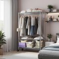 thumbnail image 2 of Leumius Heavy Duty Garment Rack with Wheels, Rolling Freestanding Closet Organizer and Clothes Rack with 1 Hang Rod, Adjustable Metal Wardrobe for Laundry Room Bedroom Cloakroom Chrome, 2 of 7
